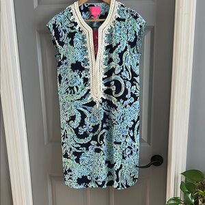 Lilly Pulitzer Floral Dress with Cream Trim